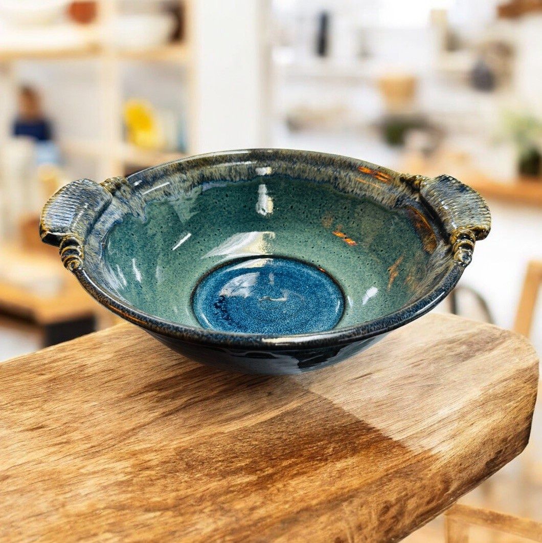 Johnson Bowl Large Green/Blue with Lug Handles