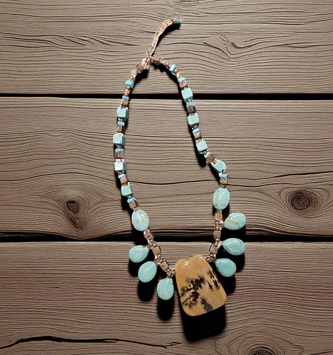 Rasmussen Necklace Jasper Pendant with Turquoise