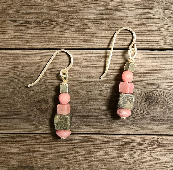 Rasmussen Earrings Rhodonite &amp; Pyrite Drop
