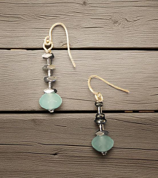 Rasmussen Earrings Teal Chalcedony &amp; Hematite