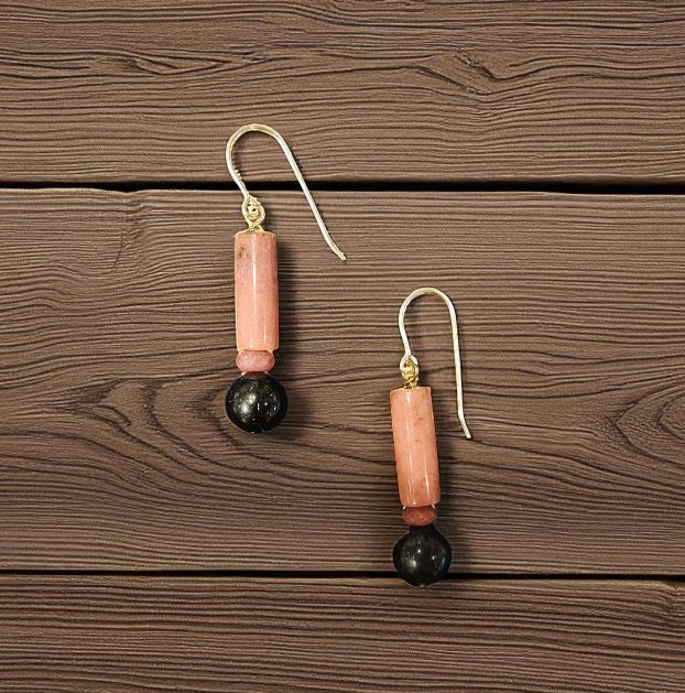 Rasmussen Earrings Rhodonite &amp; Obsidian Drop