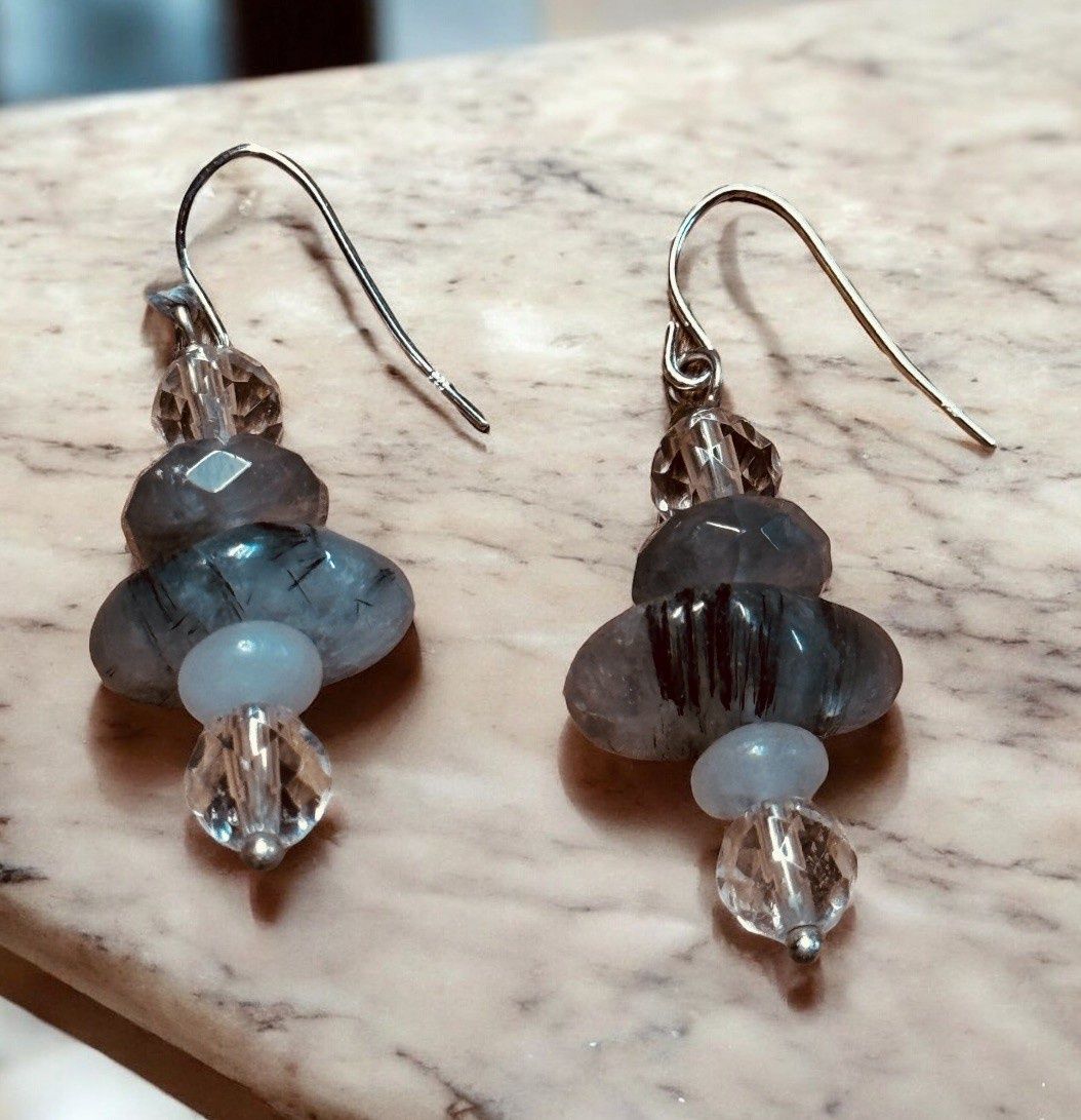 Rasmussen Earrings Black Tourmaline in White Quartz