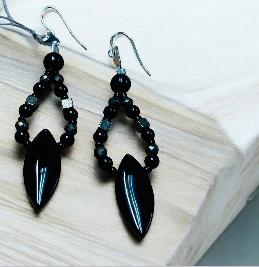 Rasmussen Earring Black Glass Eyelets Hoops