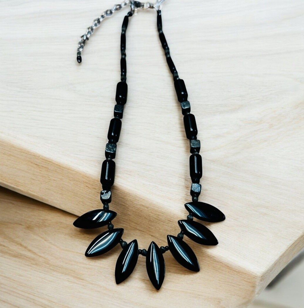 Rasmussen Necklace Black Glass Eylets, Obsidian and Black Onyx