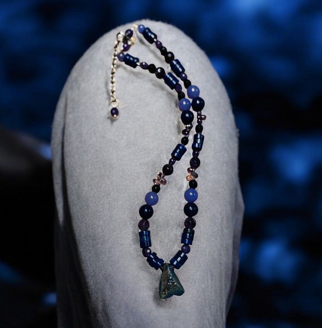 Rasmussen Necklace Quartz Druzy Triangle with Amethyst