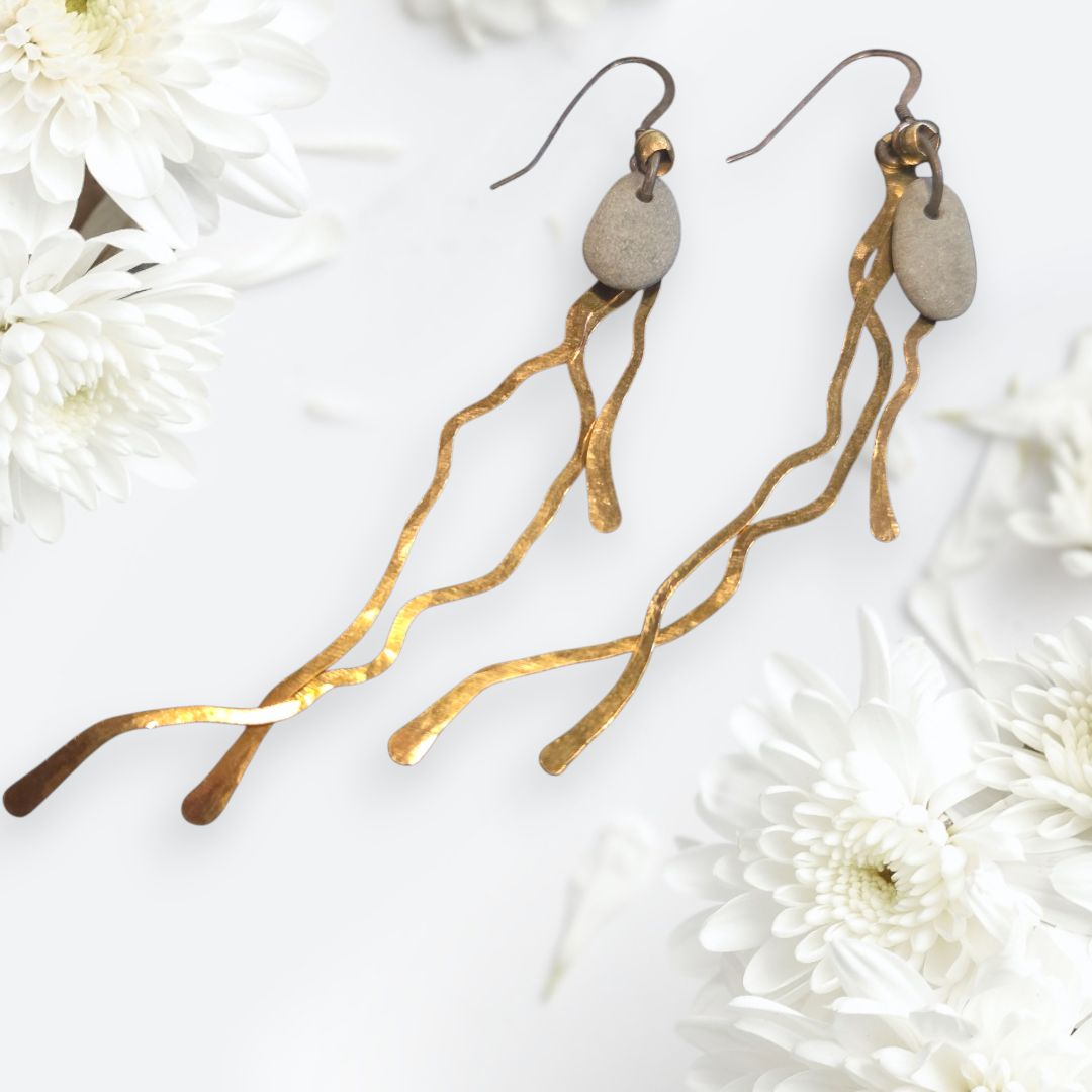 Blue Quarry Earring 3 Lakes Long Brass