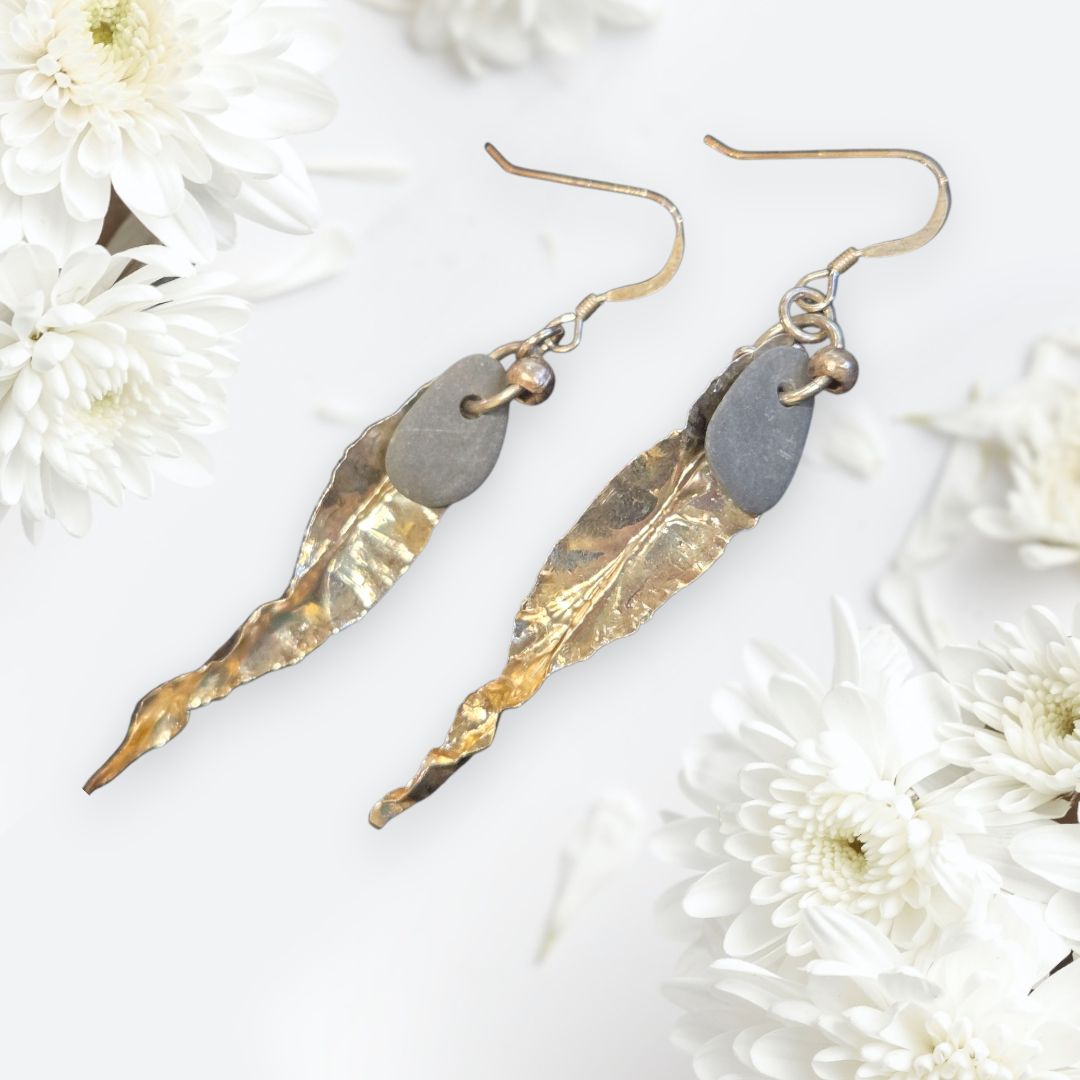 Blue Quarry Earring Forged Leaf Silver Long