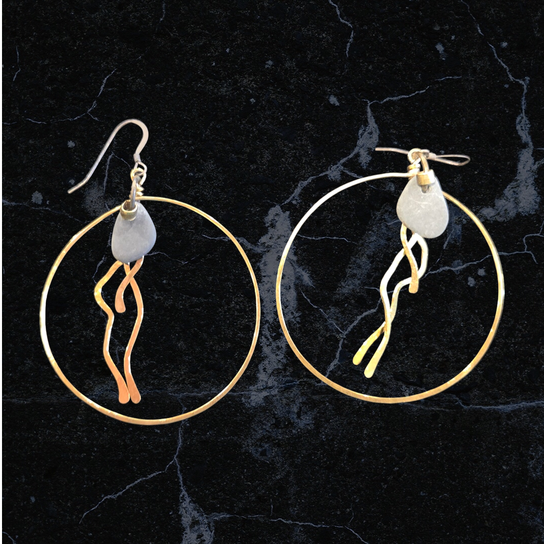 Blue Quarry Large Brass Hoops with 3 Lakes Design