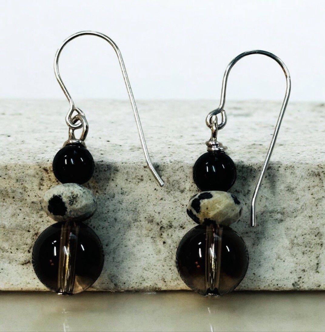 Rasmussen Ear Smokey Quartz and Dalmation Jasper