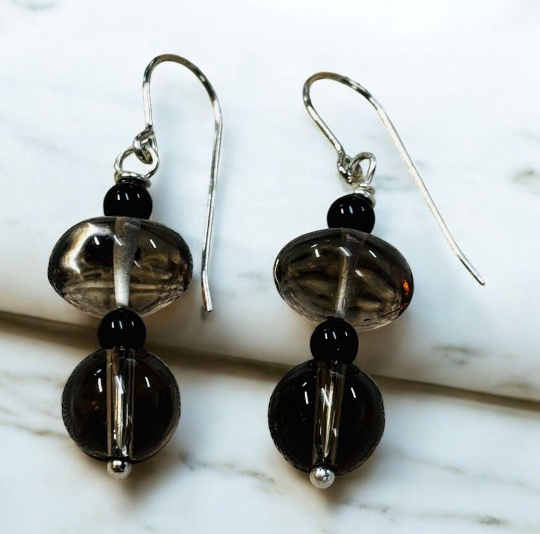 Rasmussen Earrings Smokey quartz and Obsidian