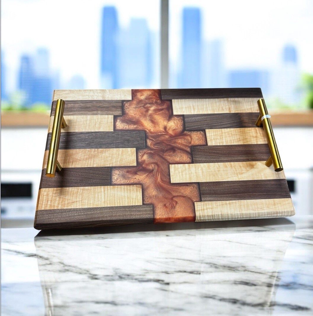 GM Charcuterie Board Black Walnut and Maple Butcher Block Style