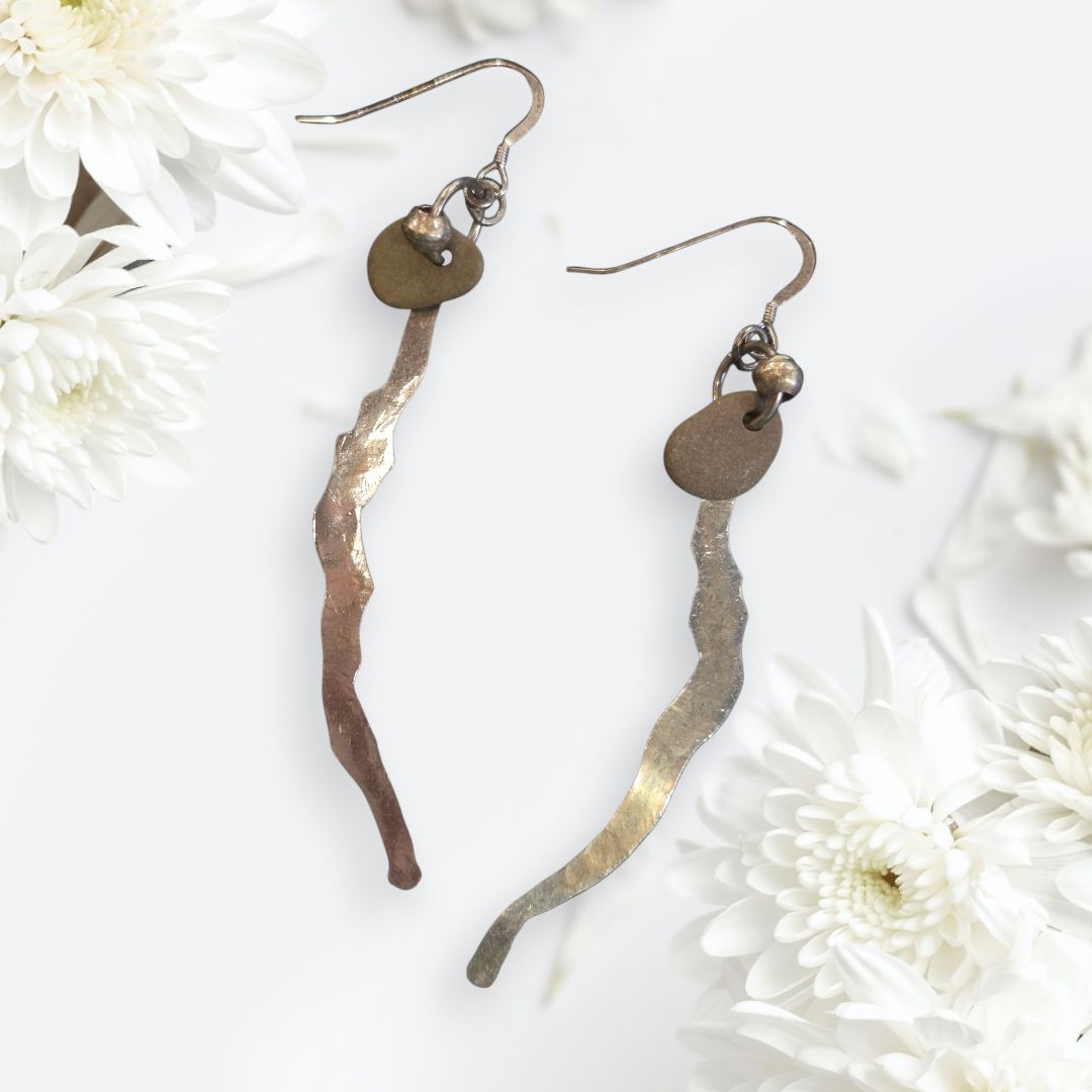 Blue Quarry Earrings Forged Silver Cayuga Lake with Stone