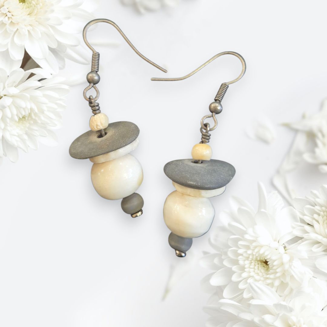 Blue Quarry Earring Stone and Bead Stack Drop