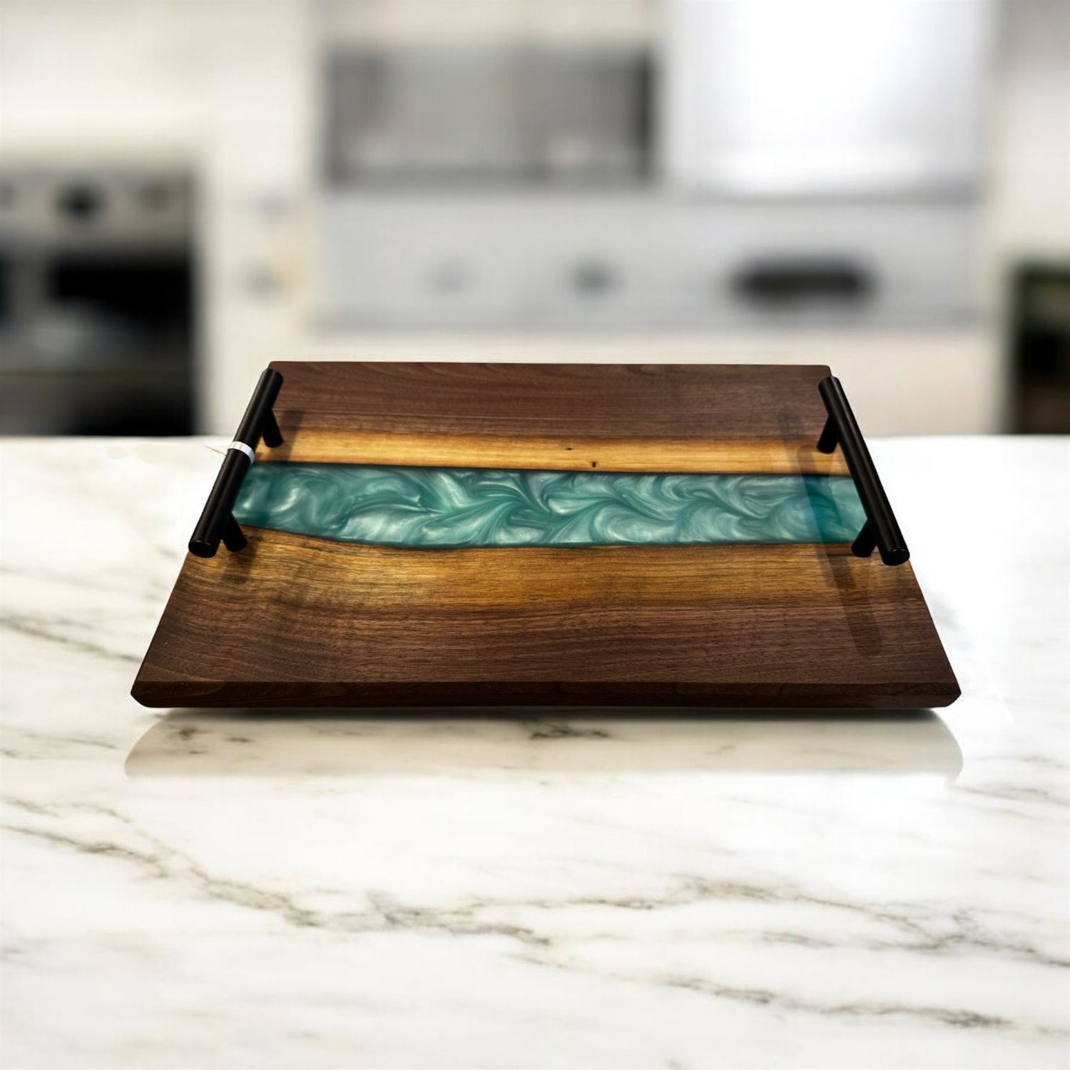 GM Charcuterie Board Black Walnut with Turquoise Resin River