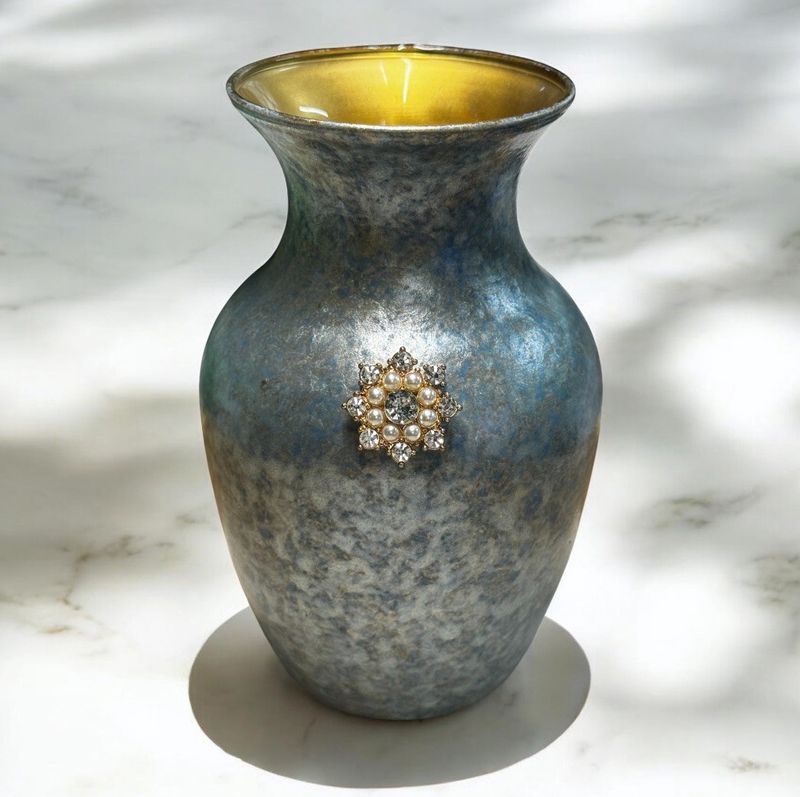 Stevenson Vase 4 Inch Light BLue Hammered Finish with Decorative Bling