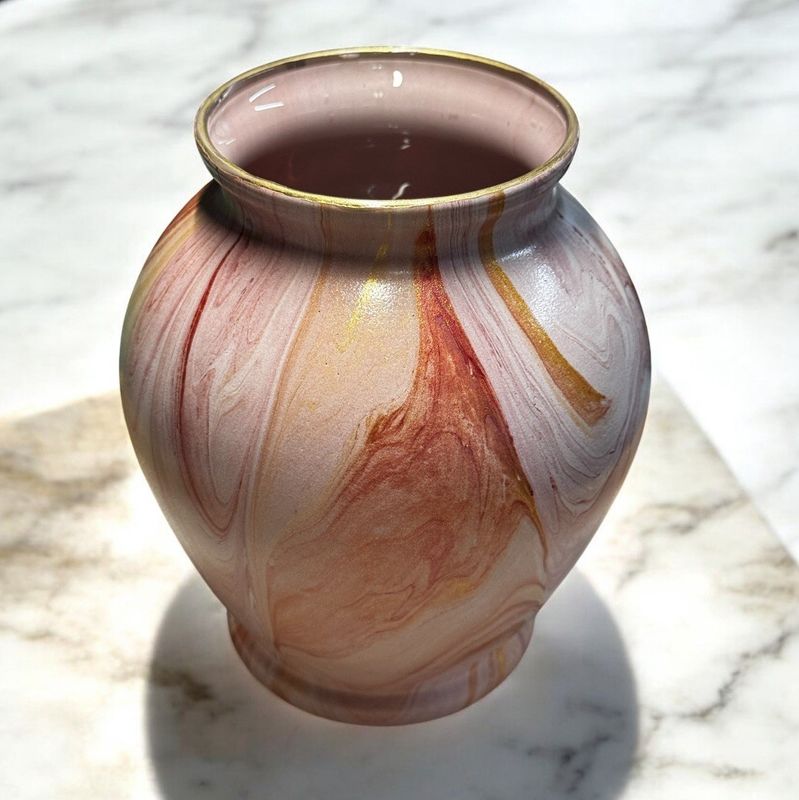 Stevenson Vase 5 Inch Pink Marbled with Gold Rim