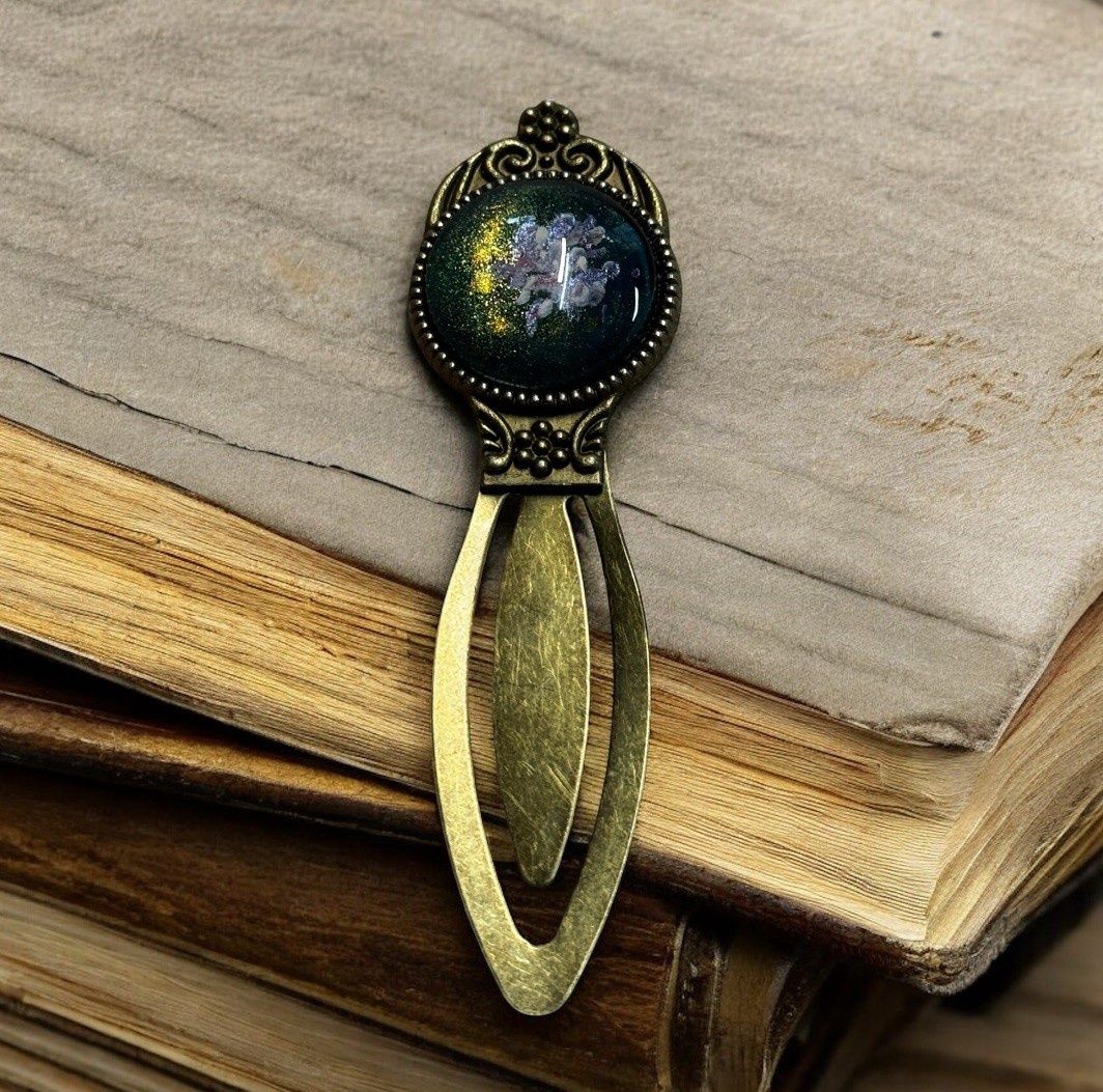 Stevenson Bookmark  Bronze Clip Green Floral