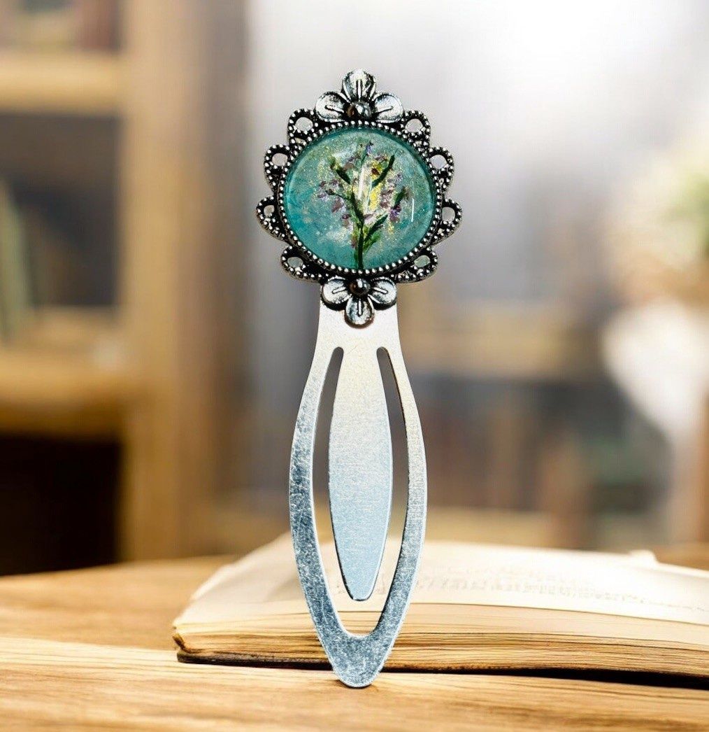 Stevenson Bookmark Silver Floral Blue and Pink