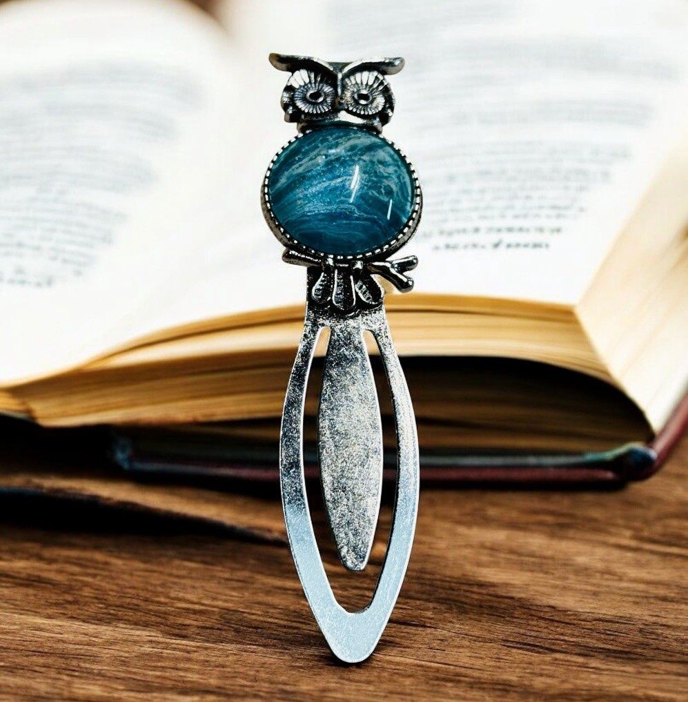 Stevenson Bookmark Silve Owl, Blue Wave