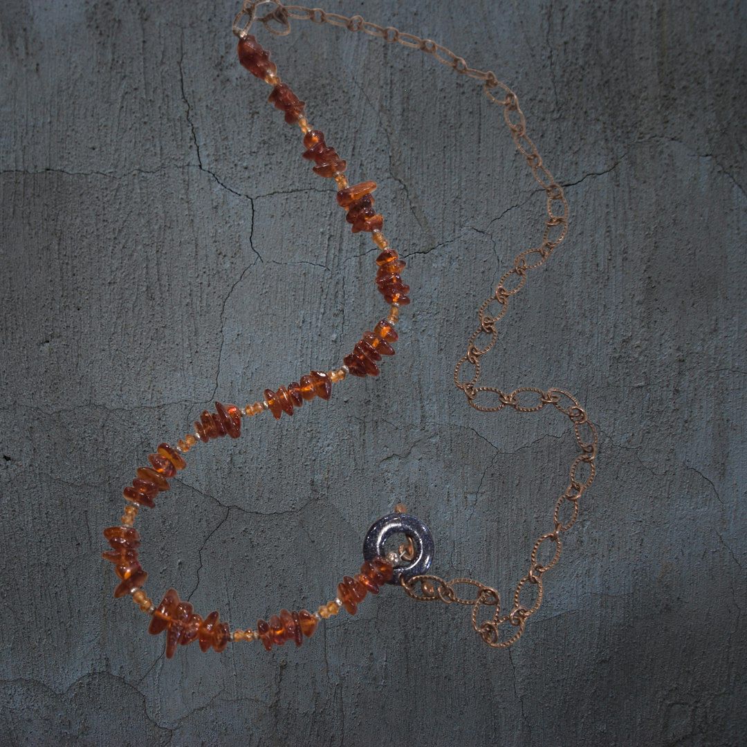 Nadeau Necklace Amber Stones and Copper Chain