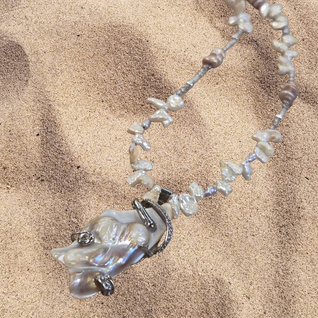 Nadeau Necklace Mutli Shaped Freshwater Pearls with Mother of Pearl Pendent
