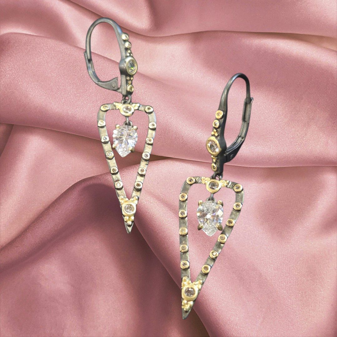 Nadeau Earrings Artisan Made Mixed Metal with Crystal Dangle