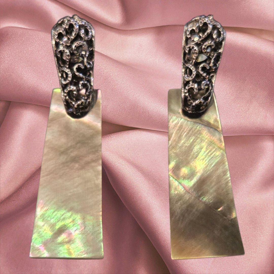 Nadeau Earrings Vintage Metal with Paua Shell