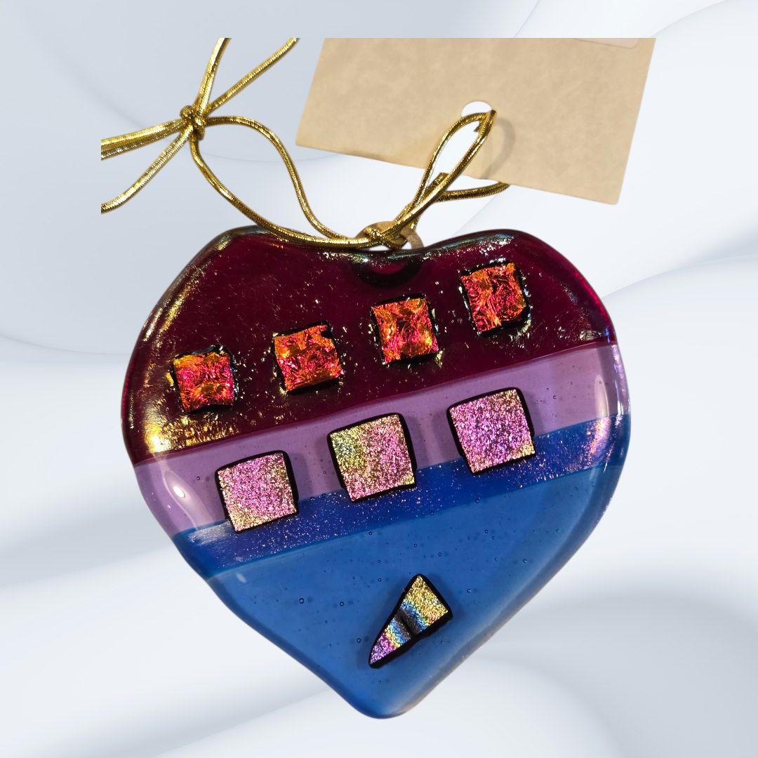 Verre Visage Fused Glass Heart Ornament 789