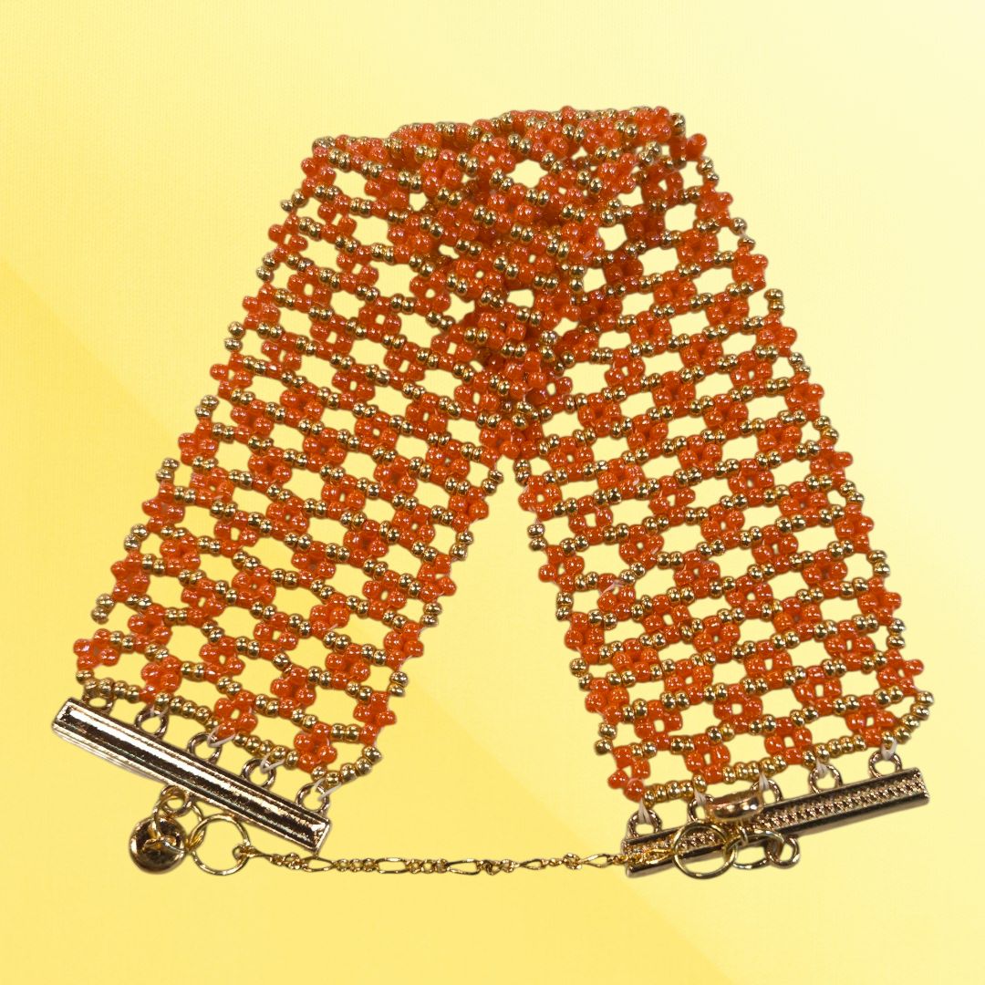 Boerman Bracelet 5 Row Woven Pumpkin Orange and Gold