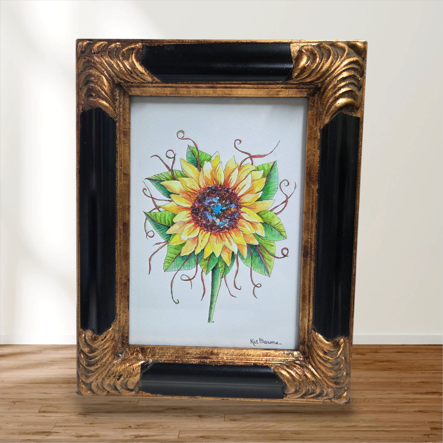 Kat Kando &quot;Single Sunflower&quot; Print Framed
