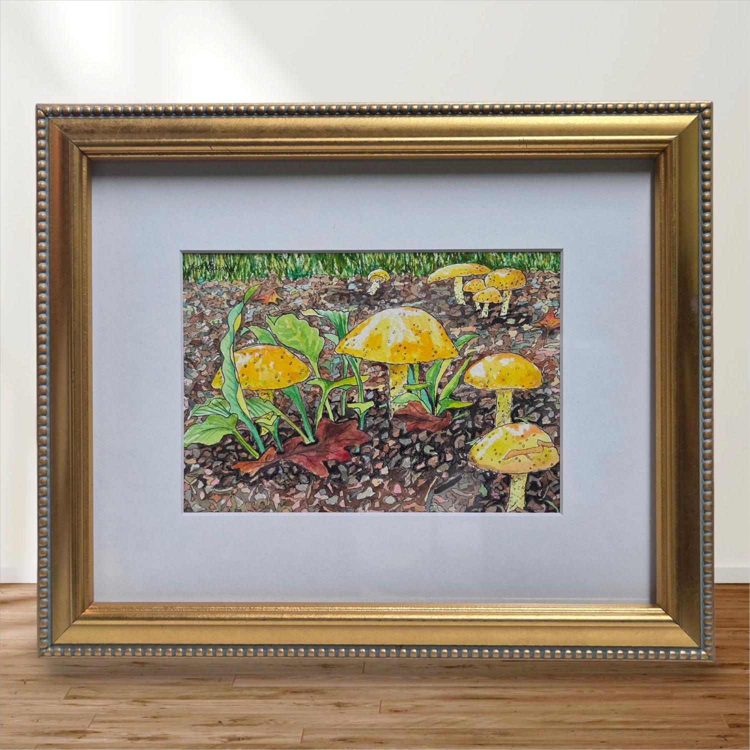 Kat Kando &quot;Yellow Mushrooms&quot; Print Framed