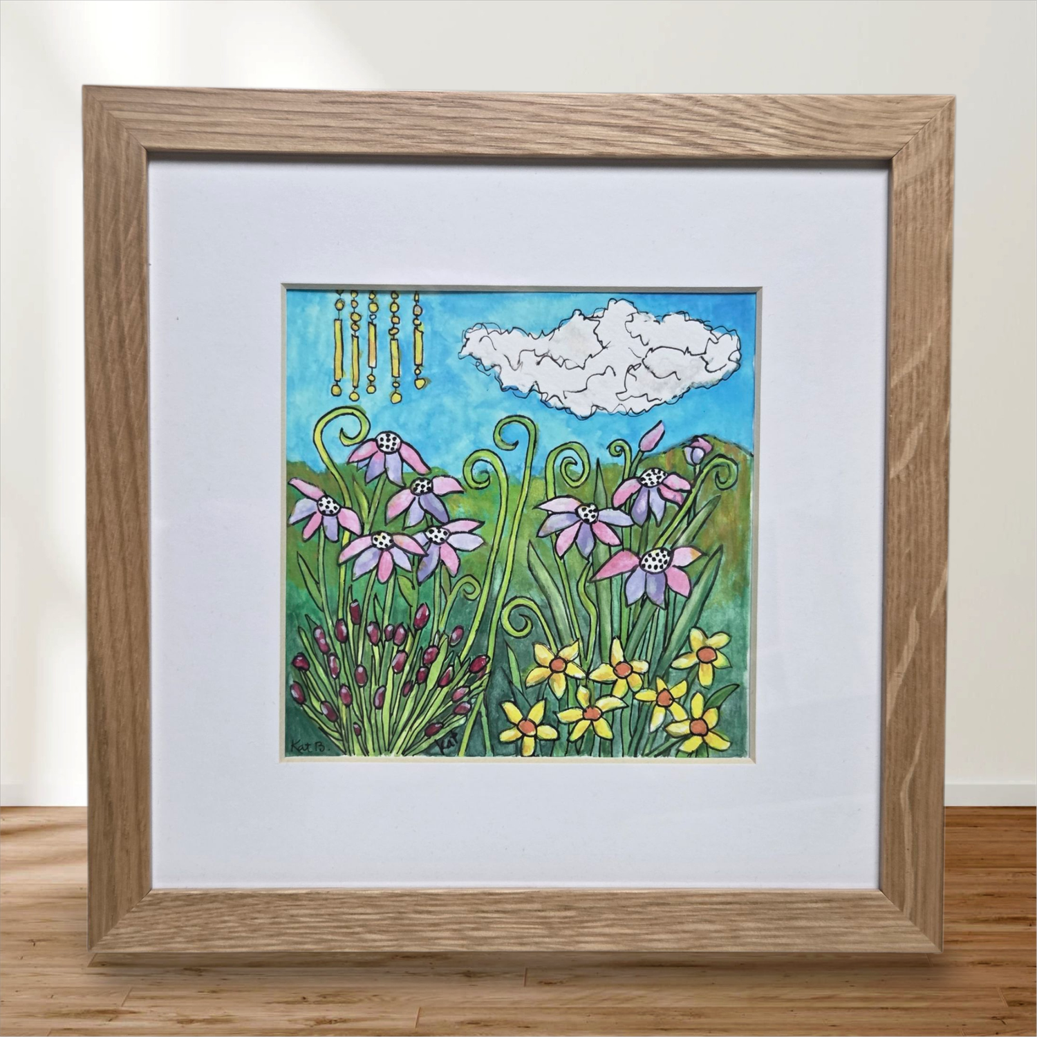 Kat Kando &quot;Flowers and Chimes&quot; Print Framed