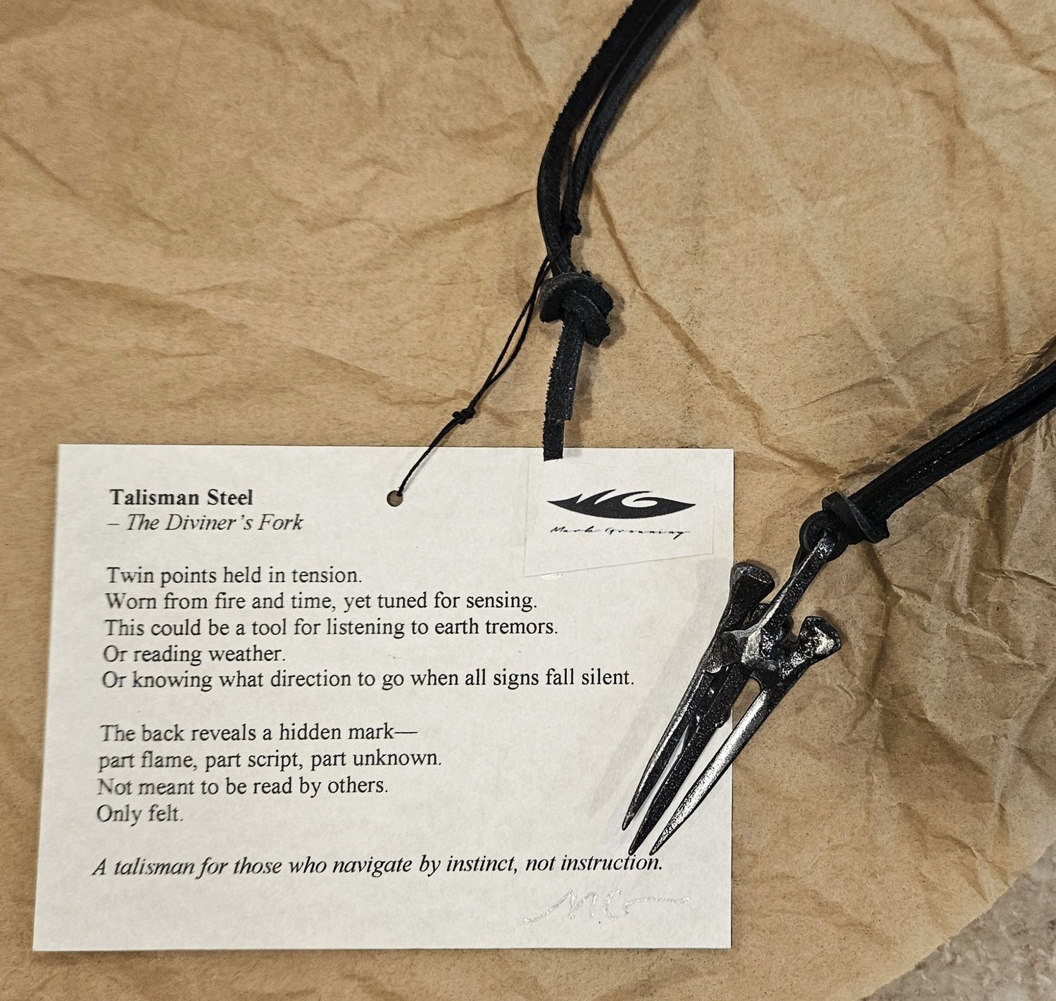 Groaning Talisman Steel Pendent on Leather- The Diviner&#39;s Fork