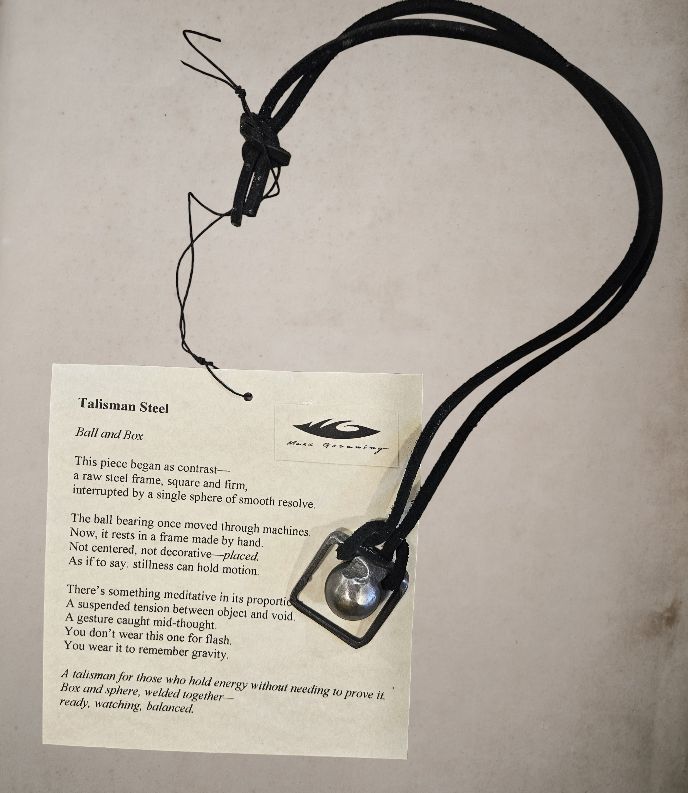 Groaning Talisman Steel Pendant on Leather- Ball and Box