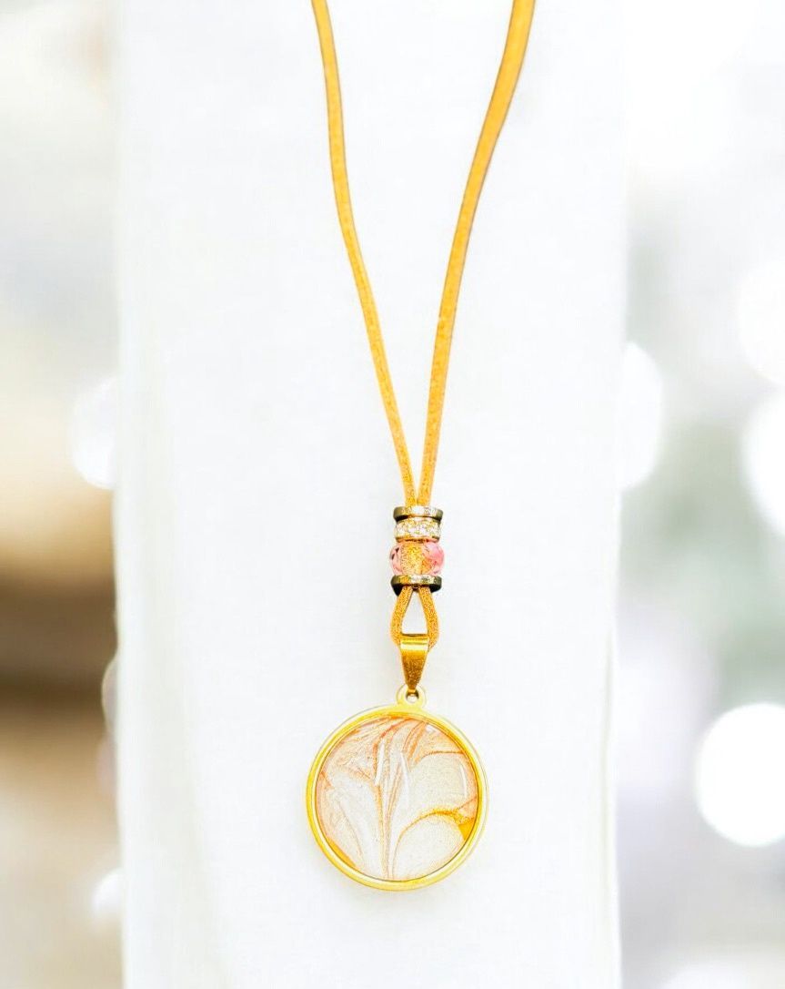 Stevenson Necklace Pink on Tan Vegan Leather