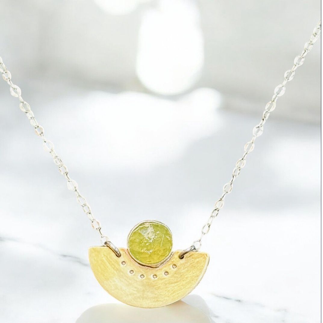 Interstellar Necklace Half Circle with Vesuvianite Stone