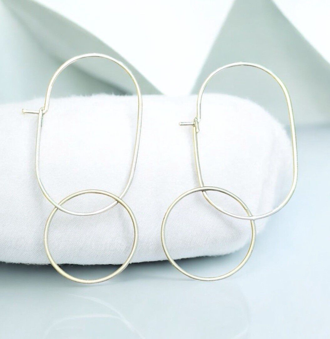 Interstellar Earrings Long Silver Hoop Threader Style
