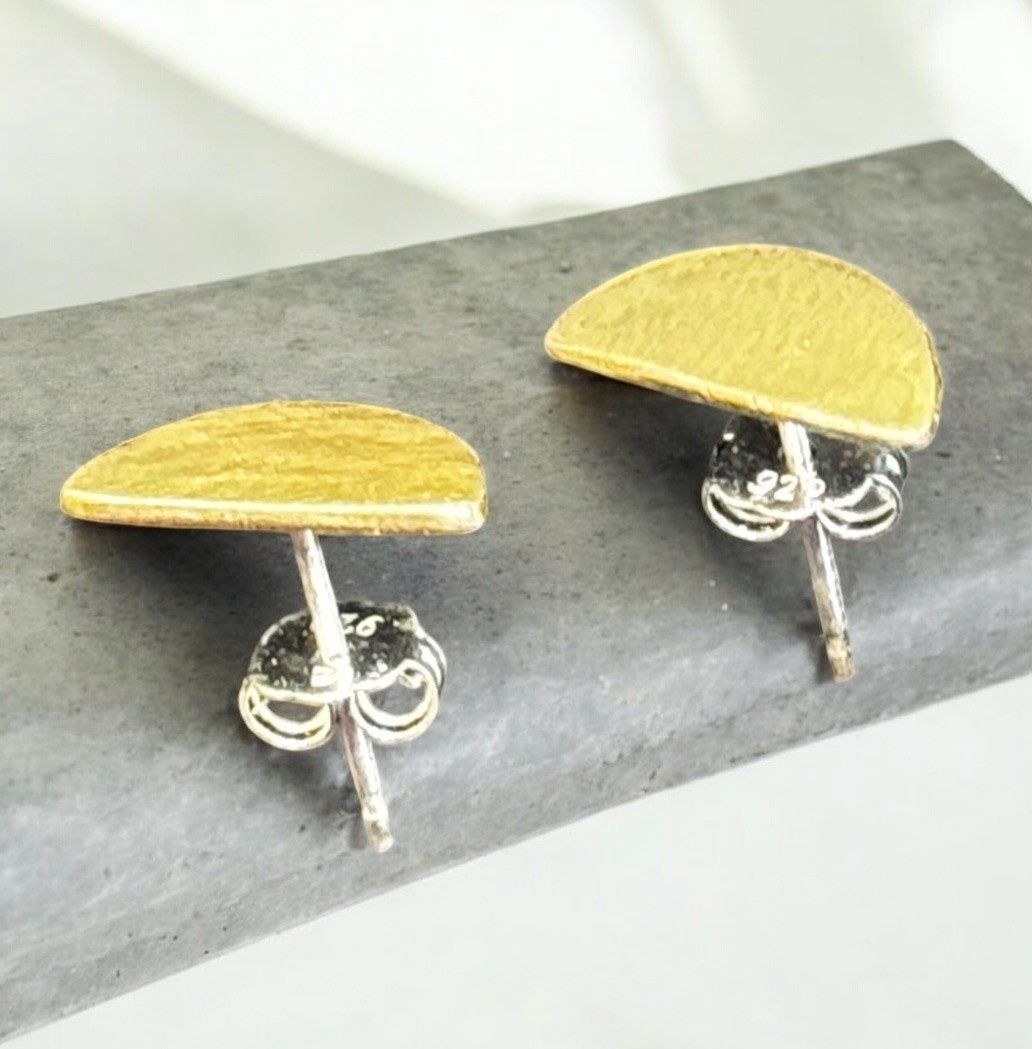 Interstellar Earrings Post Half Circle Flat Brass