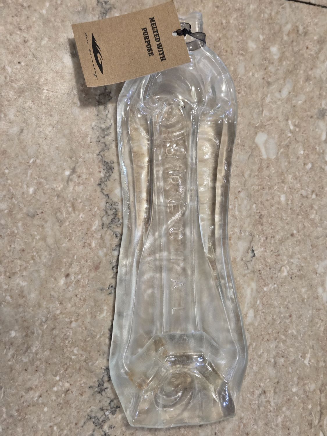 Groaning Original - Melted Glass Liquor Bottle Spoon Rest/Tray Large 1