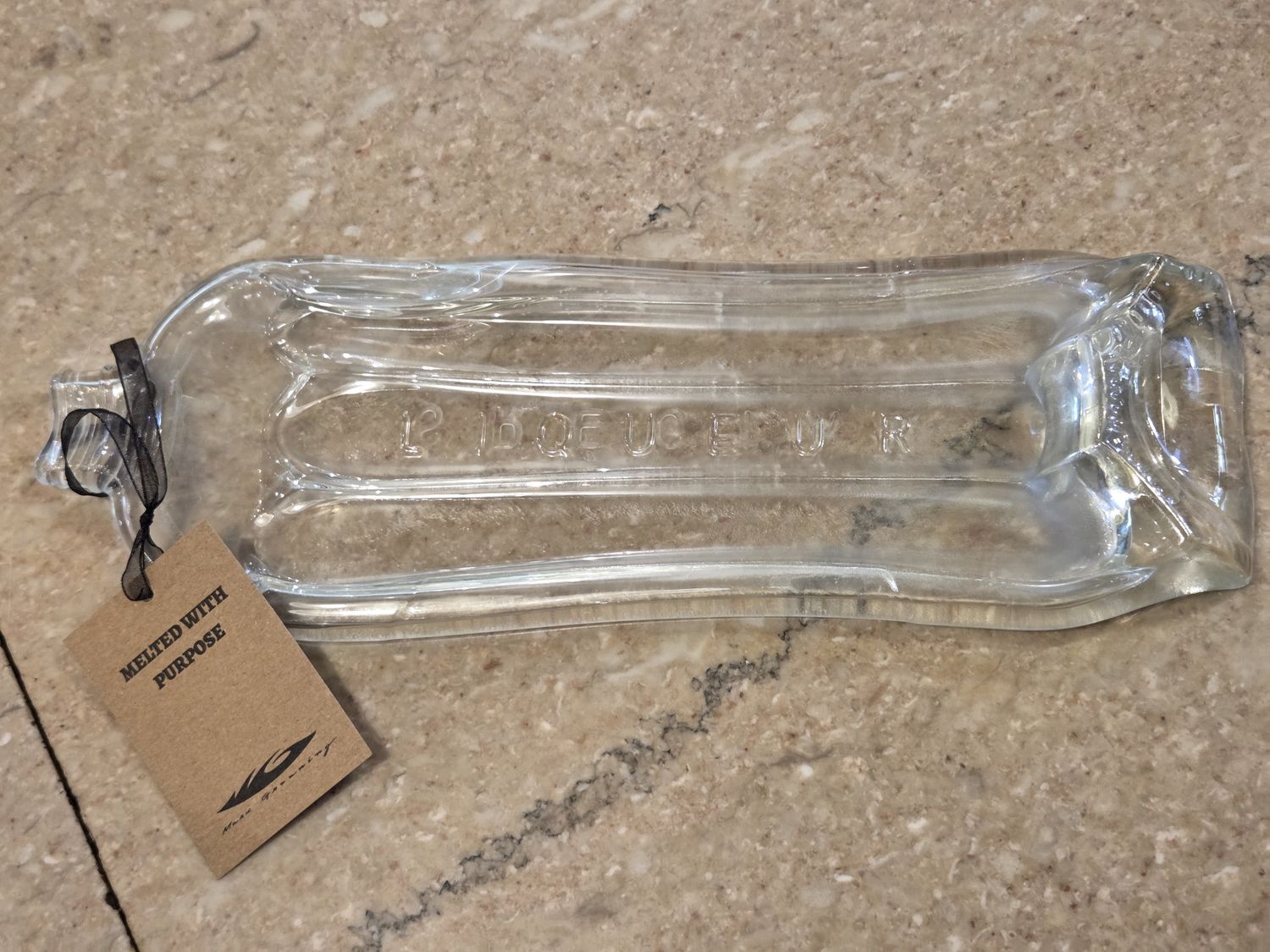 Groaning Original - Melted Glass Liquor Bottle Spoon Rest/Tray Large