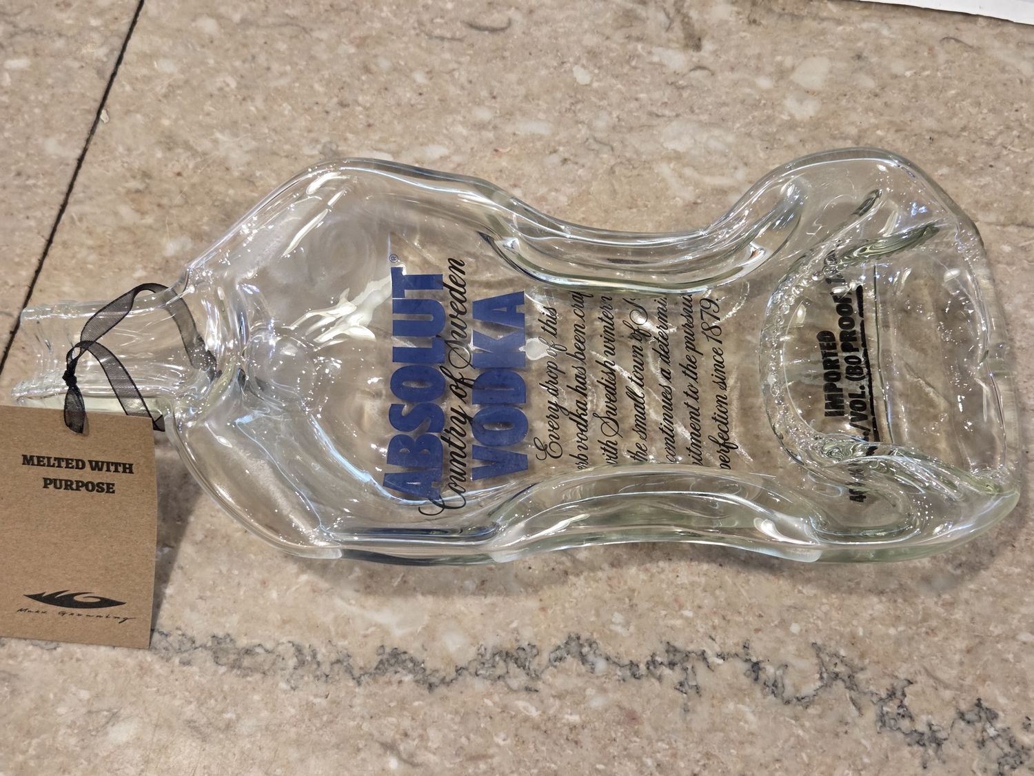 Groaning Original - Melted Glass Vodka Bottle Spoon Rest/Tray Large