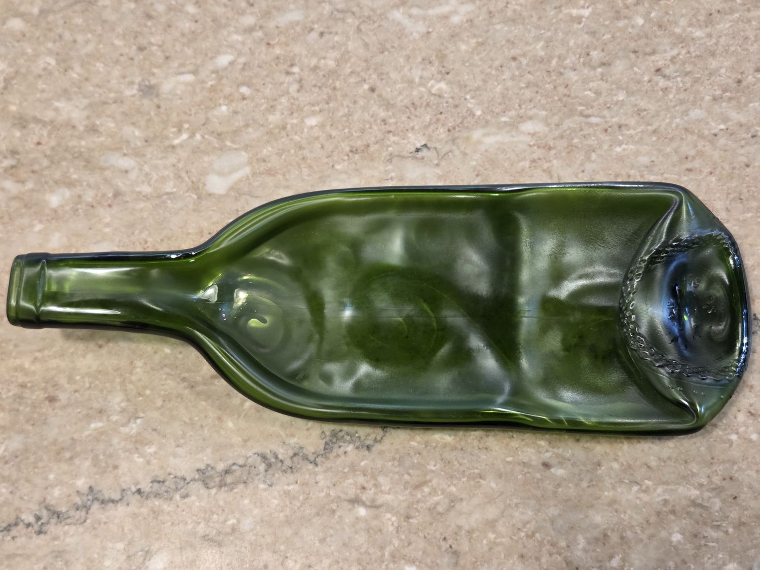 Groaning Original - Melted Glass Bottle Spoon Rest/Tray Large Green 1