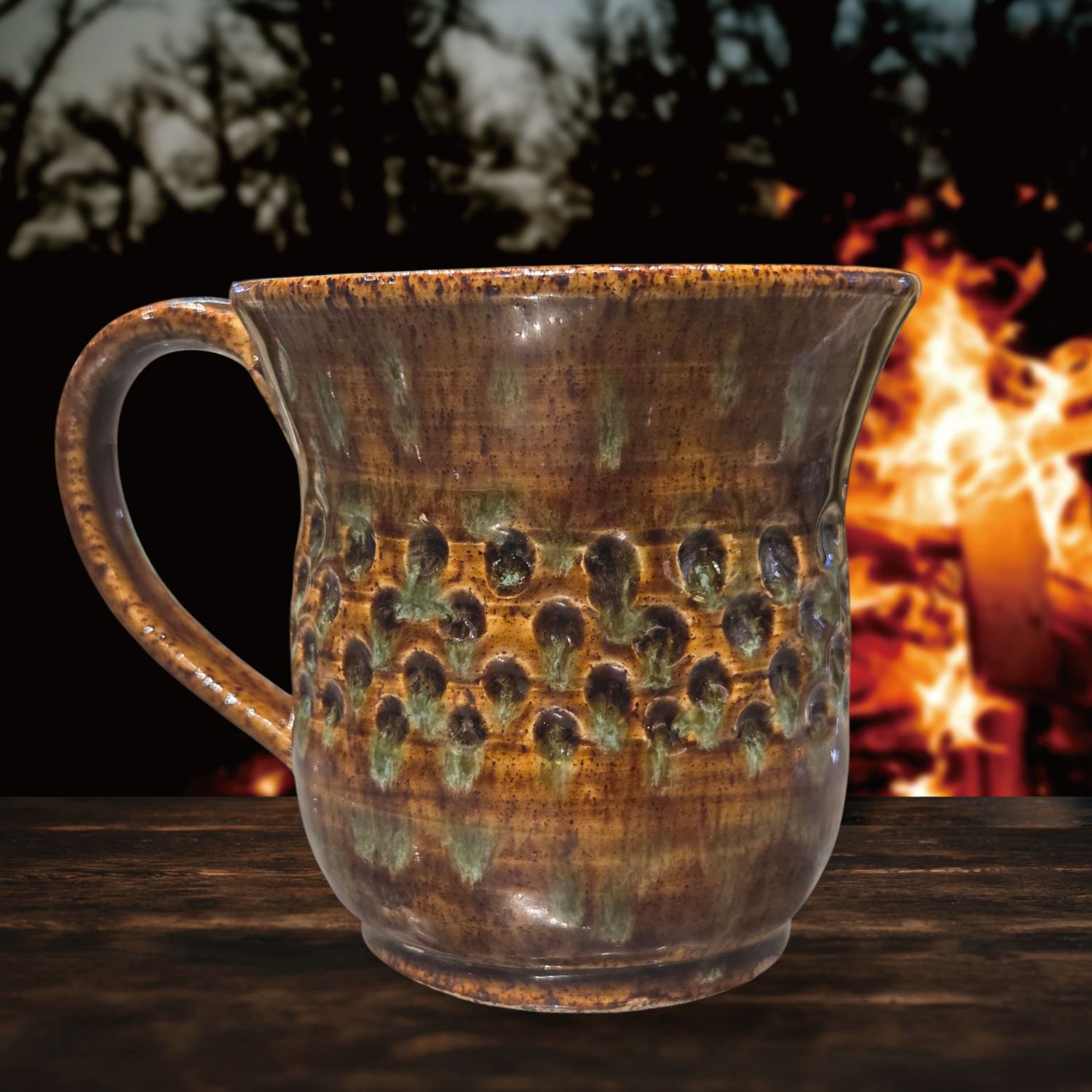 Johnson Mug Dimpled Brown with Green 1