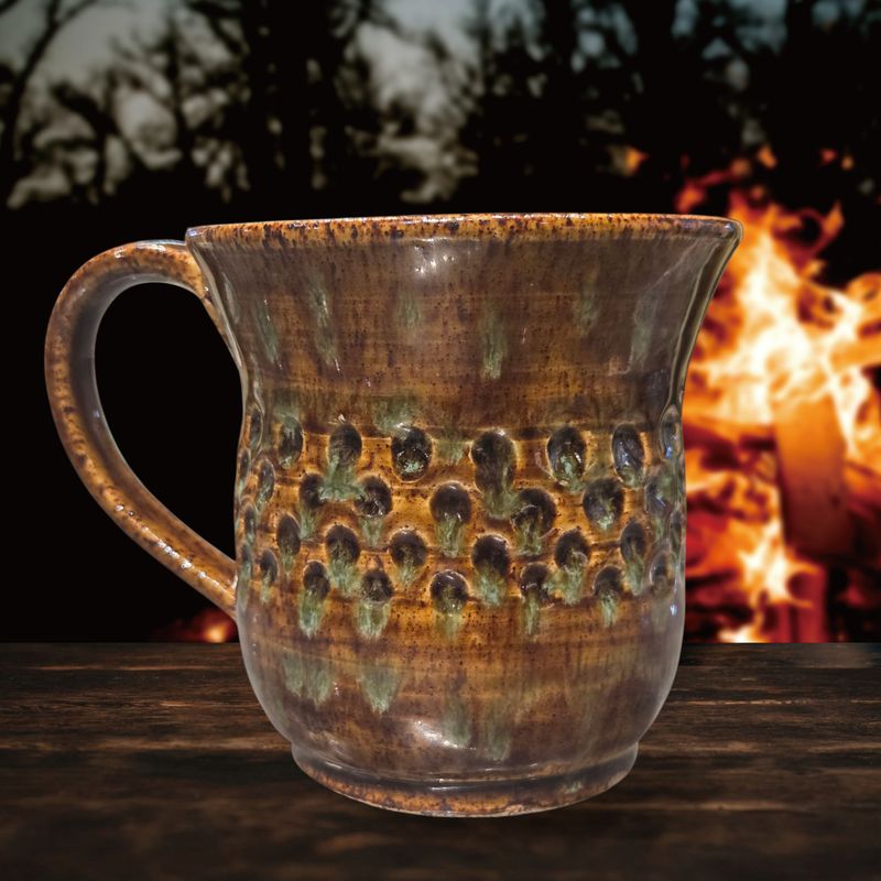 Johnson Mug Dimpled Brown with Green 1