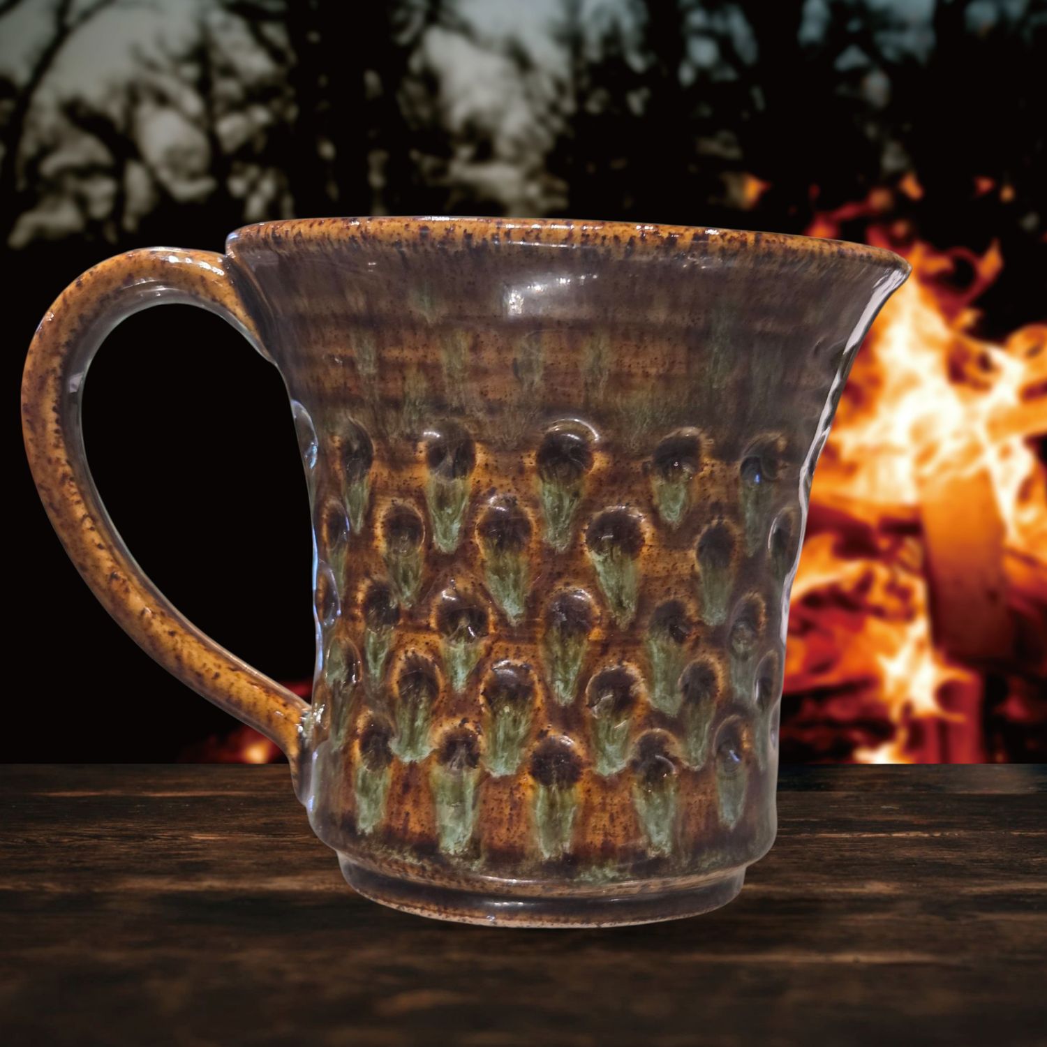 Johnson Mug Dimpled Brown with Green 2