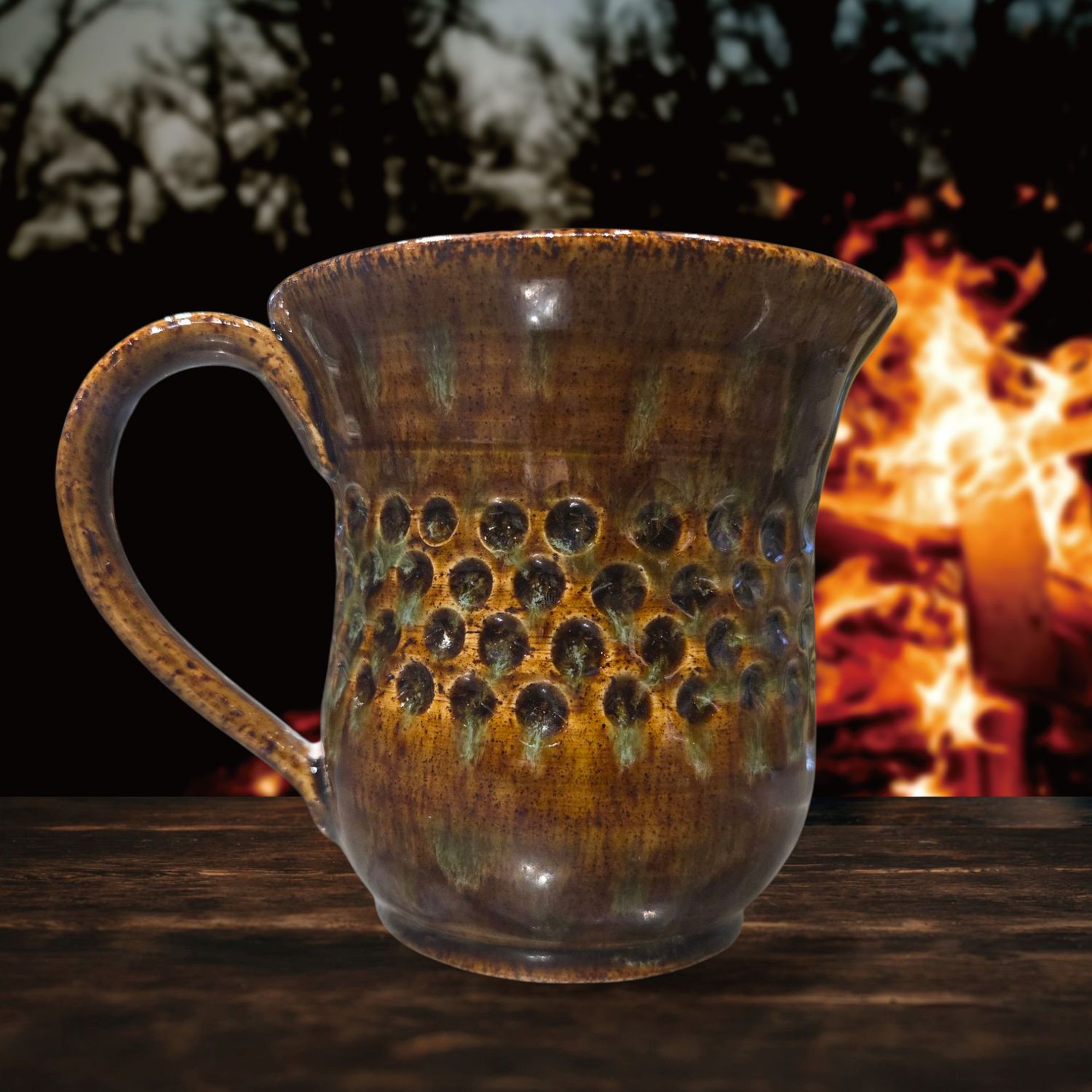 Johnson Mug Dimpled Brown with Green