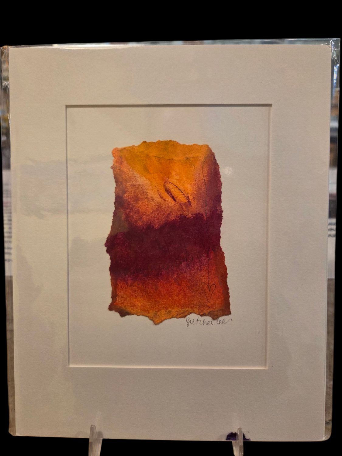 Orange Sky Original Pastel Drawing 8x10 Orange and Burgandy