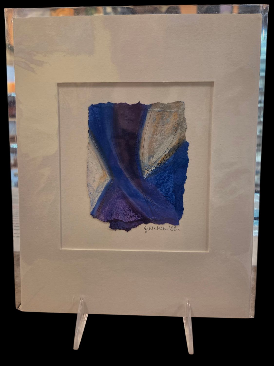 Orange Sky Original Pastel Drawing 8x10 Blue and Purple Streaks with White