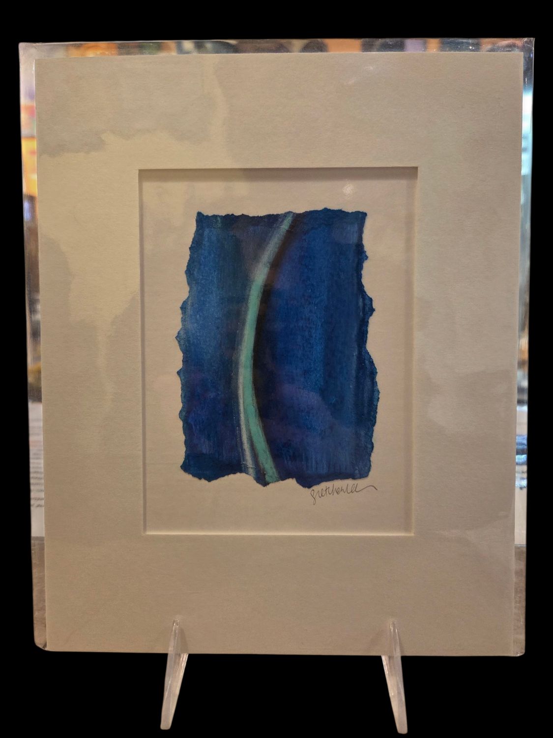 Orange Sky Original Pastel Drawing 8x10 Blue with Aqua Streak