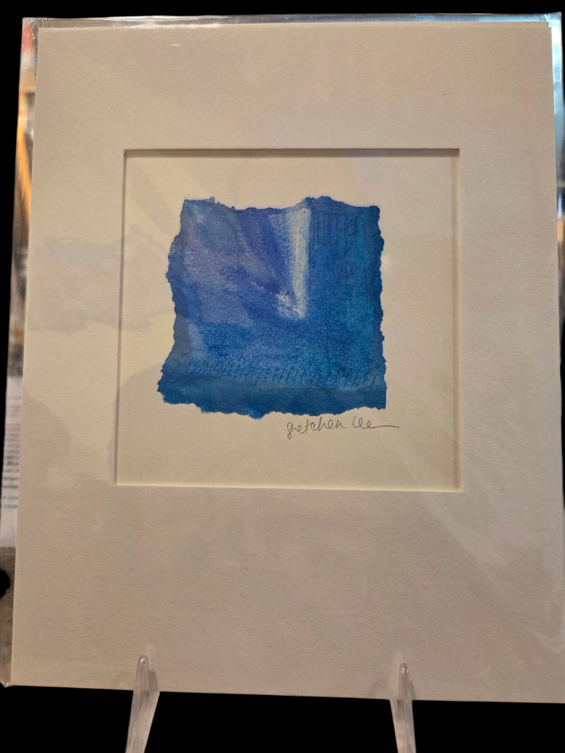 Orange Sky Original Pastel Drawing 8x10 Blue with White Streak